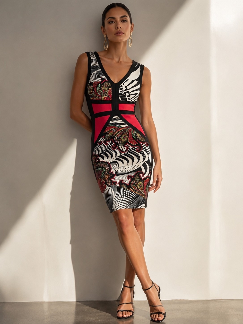 Frank Lyman Abstract Colorblock Sheath Dress Graphic Art Deco Career Cocktail 12